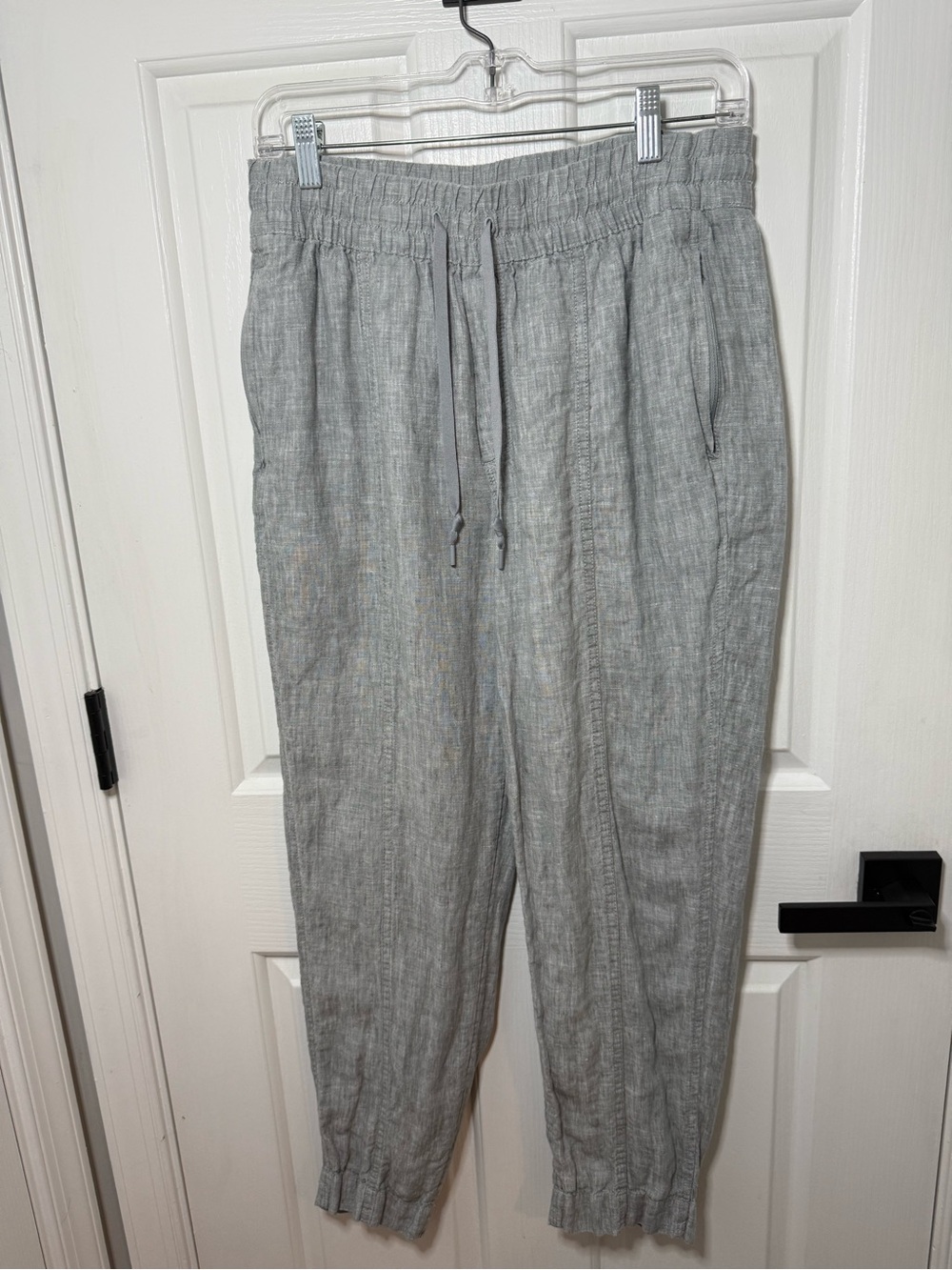 Athleta Light Gray Drawstring Linen Pants